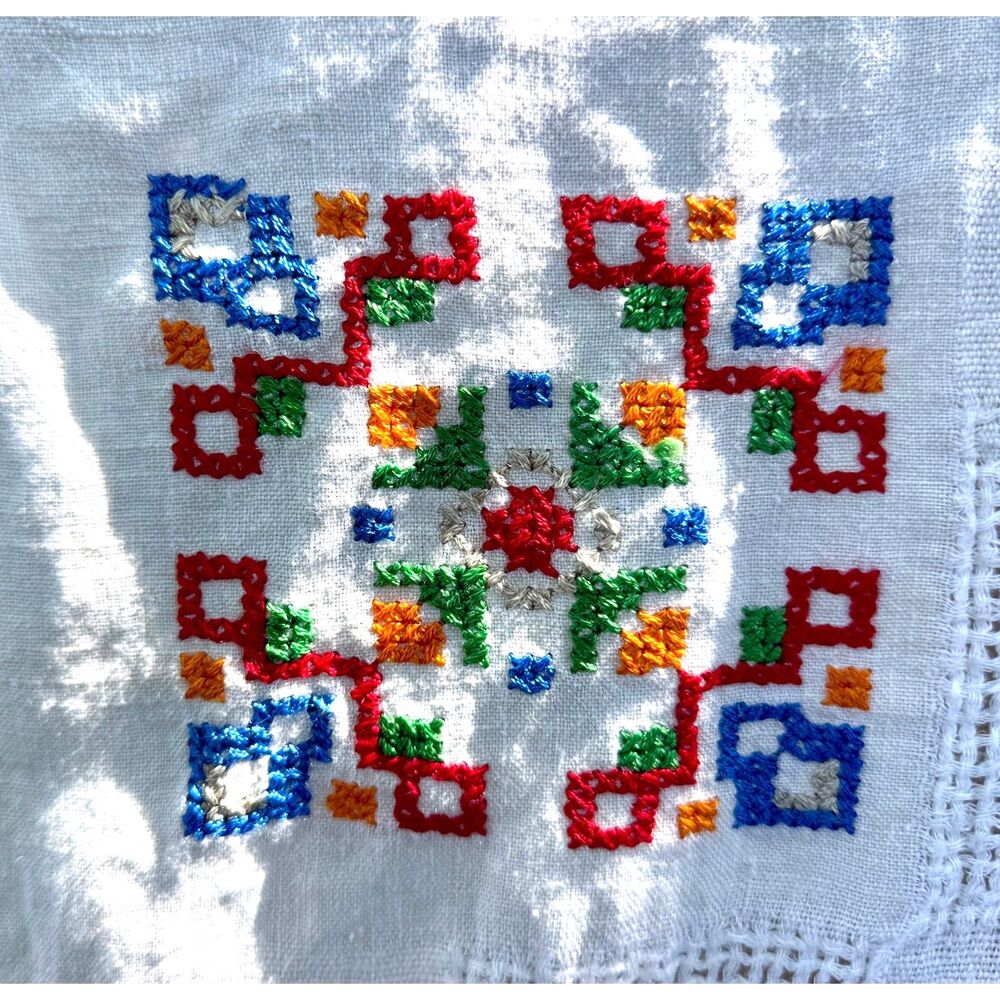 Square Vintage Tablecloth - Hand Embroidered
